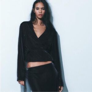 NWT ZARA wrap around brown velvet jacket layering soft women XS